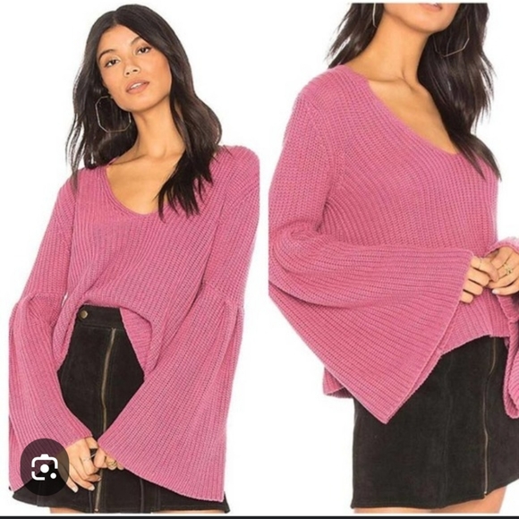 Free People Sweaters - Free People cotton bell sleeve crop sweater Mauve Sz XS Boho Inde Hippie